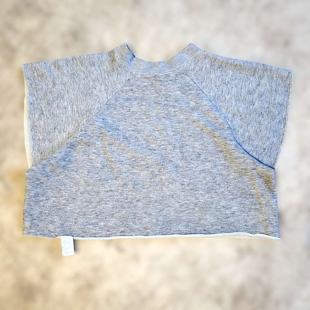 VTG Raglan Crop Velva Sheen Sweatshirt Gray Mens XL Short Sleeve Raw Hem Top USA